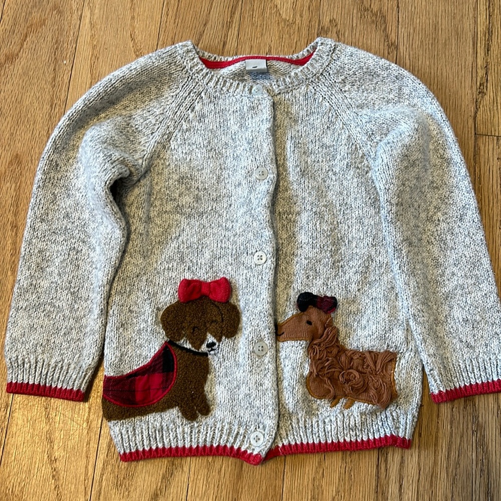 Grey And Red Trim Cardigan Sweater with Dogs